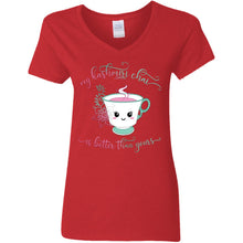 Load image into Gallery viewer, "My Kashmiri Chai is Better Than Yours!" Ladies' 5.3 oz. V-Neck T-Shirt