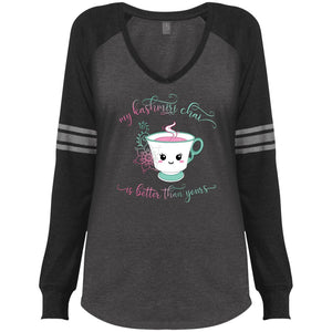 "My Kashmiri Chai is Better Than Yours!" Ladies' Game Long Sleeve V-Neck T-Shirt